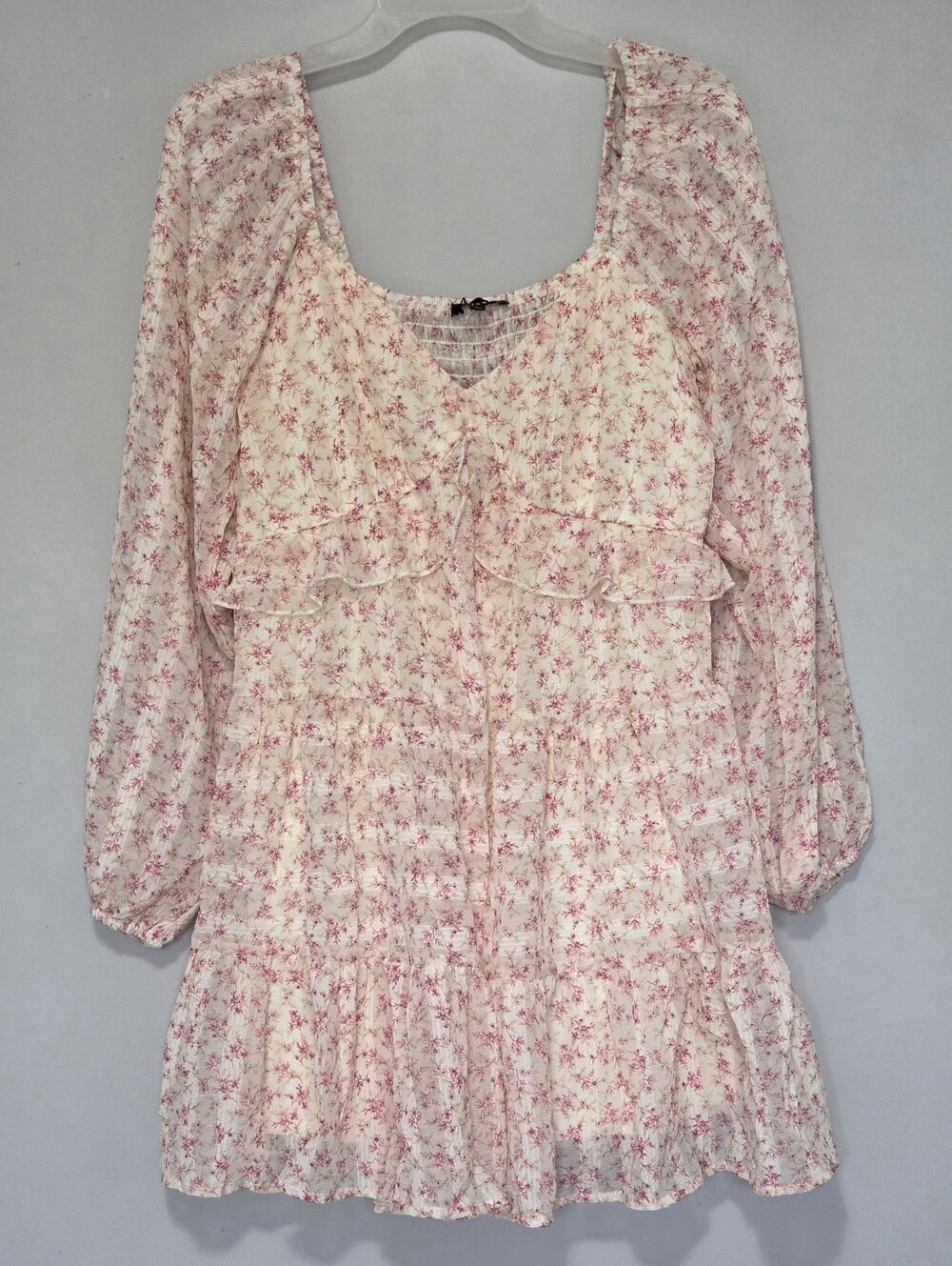 Trixxi Floral Mini Dress Smocked Bodice Balloon Sleeves Tiered Ruffle Size M